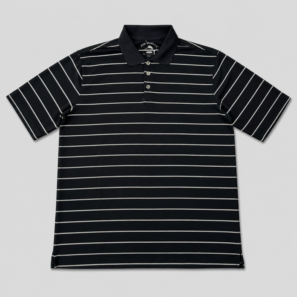 Joe Marlin Polo Shirt Mens Medium Black Striped Performance Golf Casual
